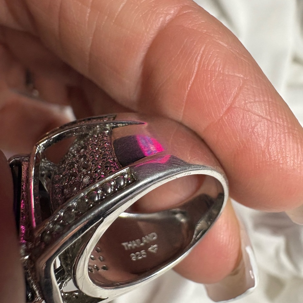 Bold 925 Solid Sterlin Silver Ring With Black Ony… - image 4